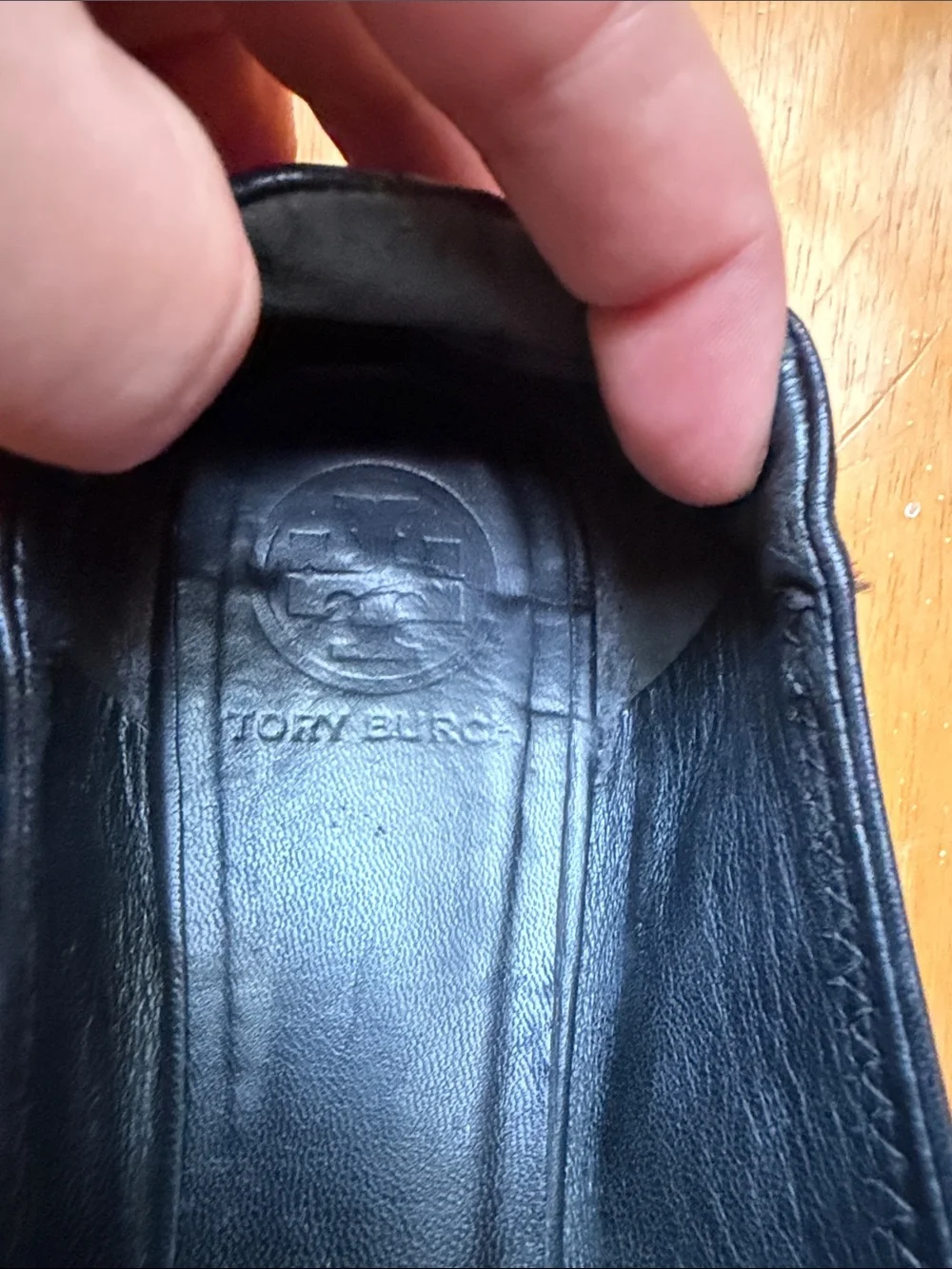 Tory Burch Reva Ballet Flats — Black Leather, Gold Logo — Size 7.5
